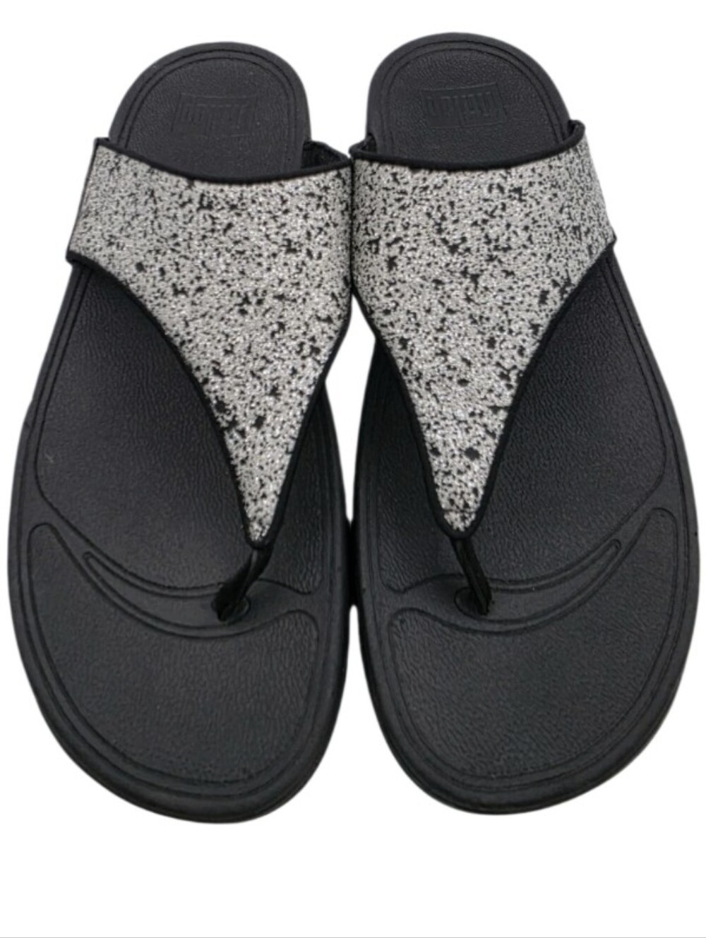 FitFlop Lulu Glitter Splash Wide Sandals Black Size 10 Flip Flop Comfort Support
